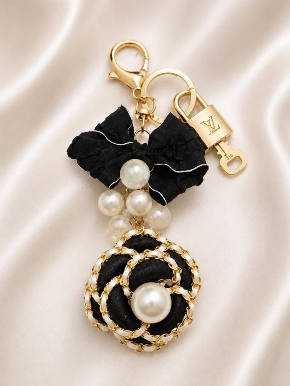 Authentic Louis Vuitton Padlock & Key Gold ✨Unbranded Flower Bag Charm Keychain